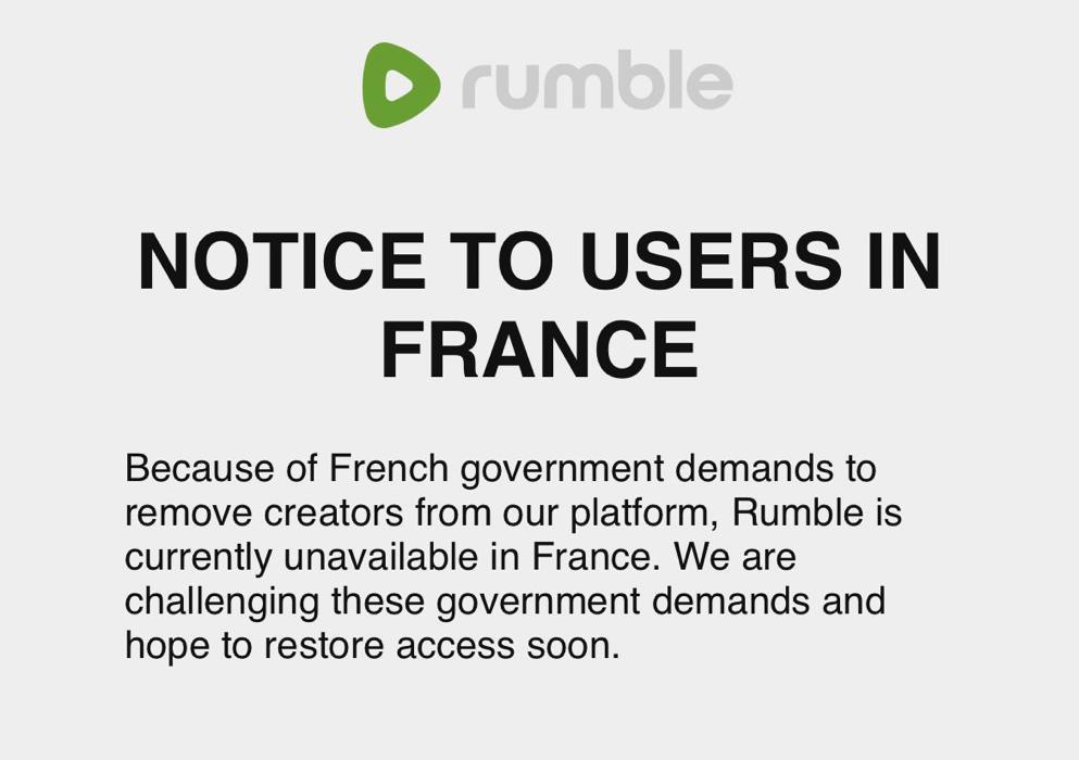 Lees meer over het artikel Rumble gecensureerd in Frankrijk 14/04/2023
