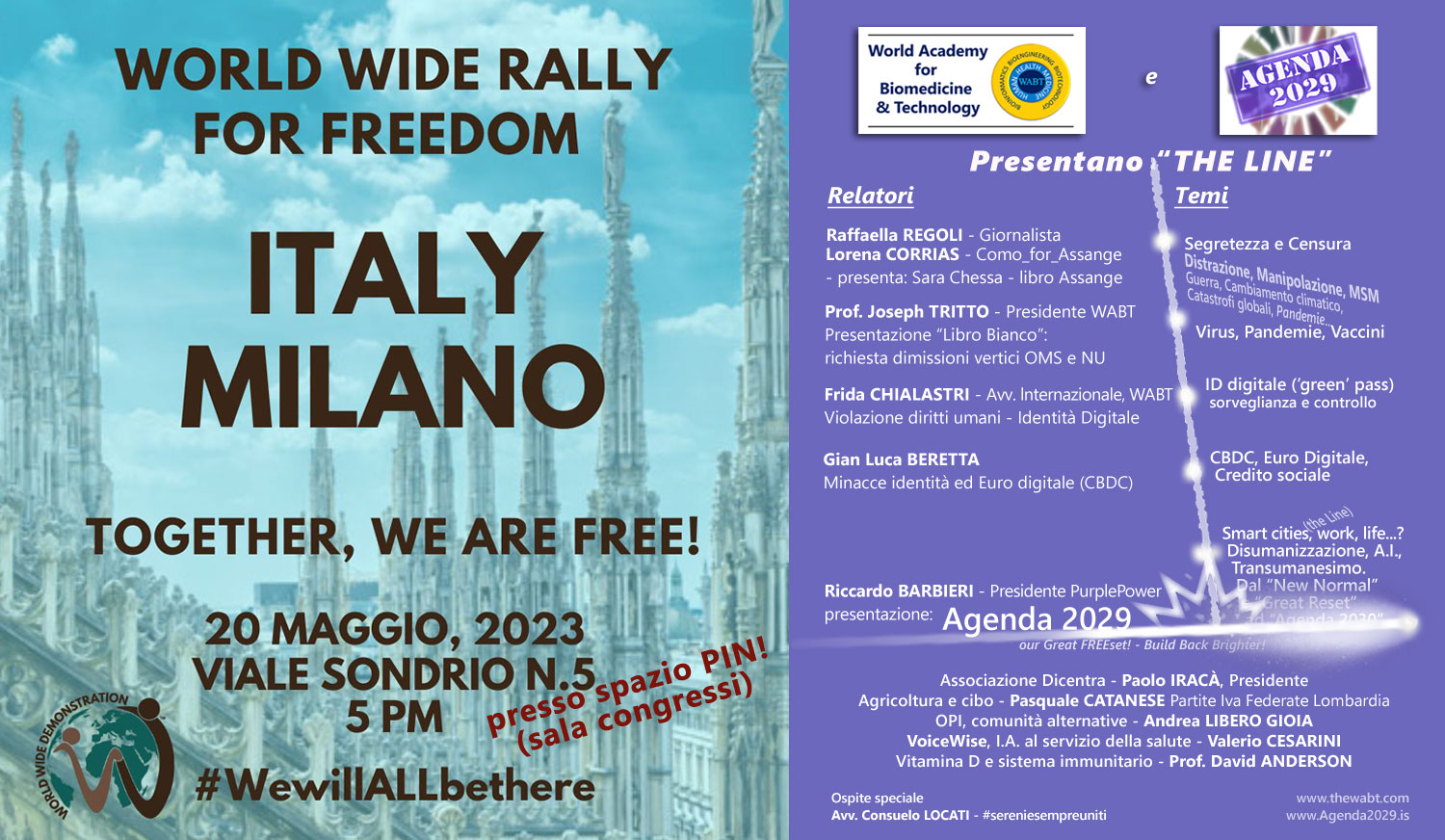 Lee más sobre el artículo WABT y Agenda2029 para la Manifestación Mundial por la LIBERTAD – Milano, 20/05/2023