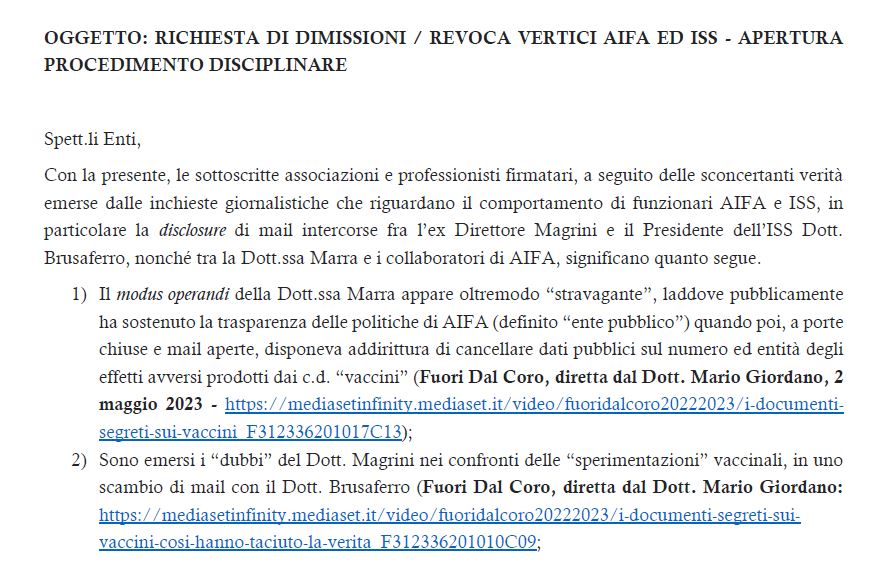 Lees meer over het artikel AIFA Fuori dal Coro, gezamelijke brief (PDF – IT)