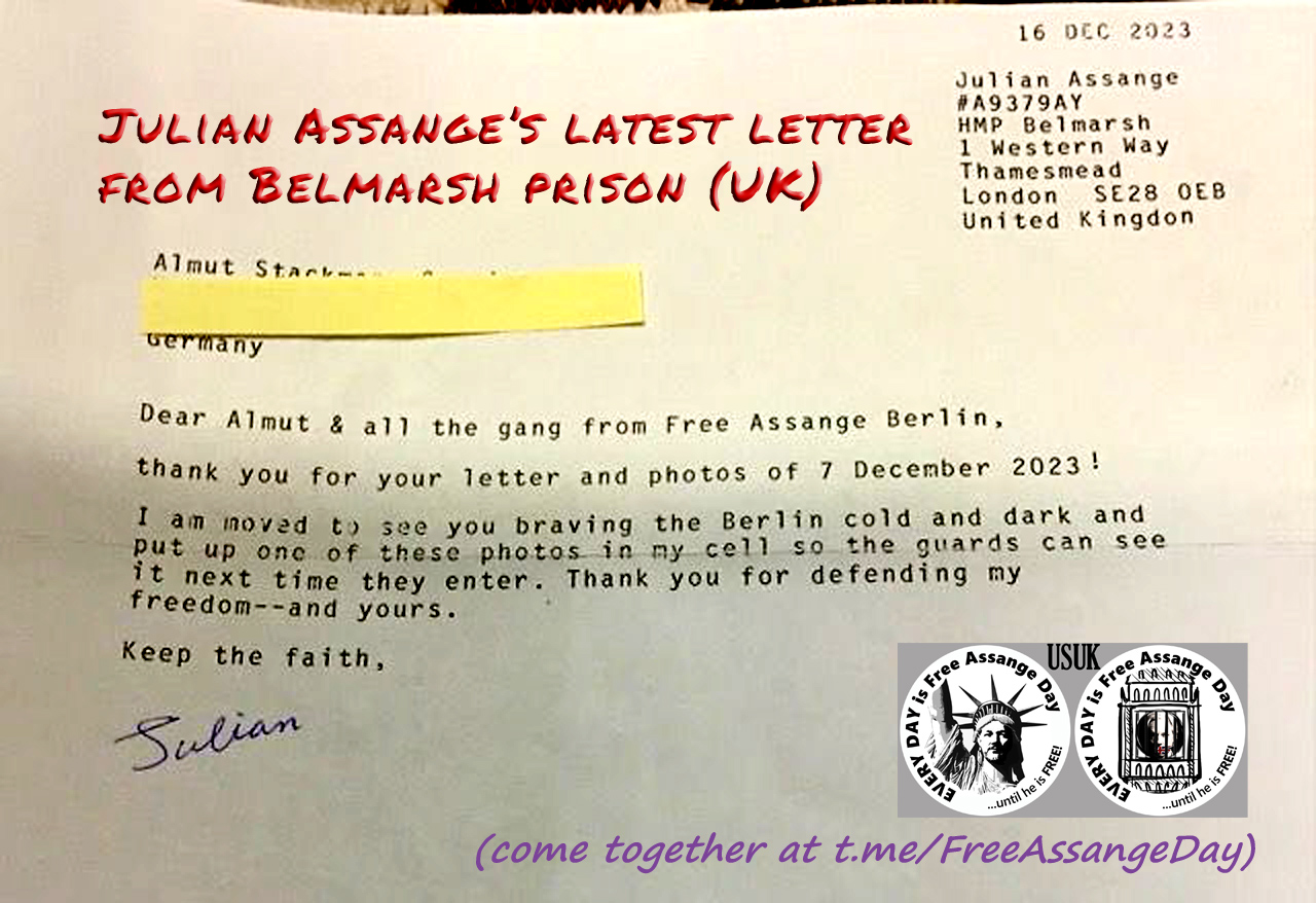 Read more about the article Julian’s latest letter from Belmarsh prison, where UK is letting him die.
