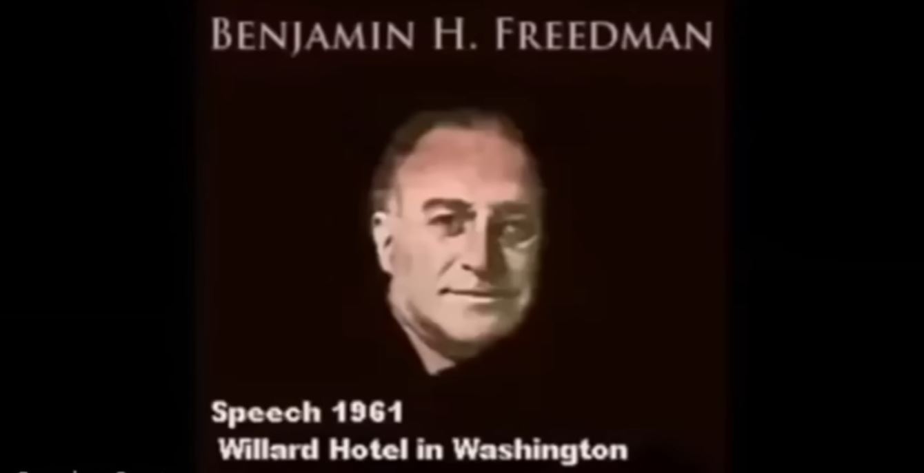 Lees meer over het artikel 1961 Benjamin Freedman speech at Willard Hotel in Washington
